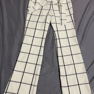 New York & Company Black and White Plaid Flare Pants